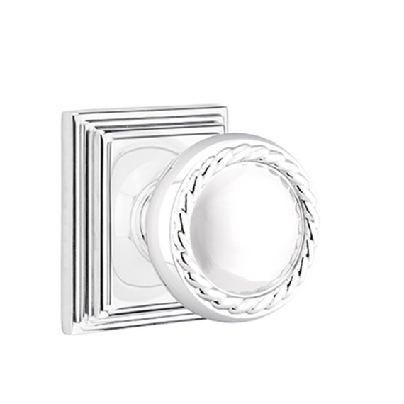 Emtek 8561-RK-US26 Rope Door Knob Dummy Set With Wilshire Rosette Polished Chrome