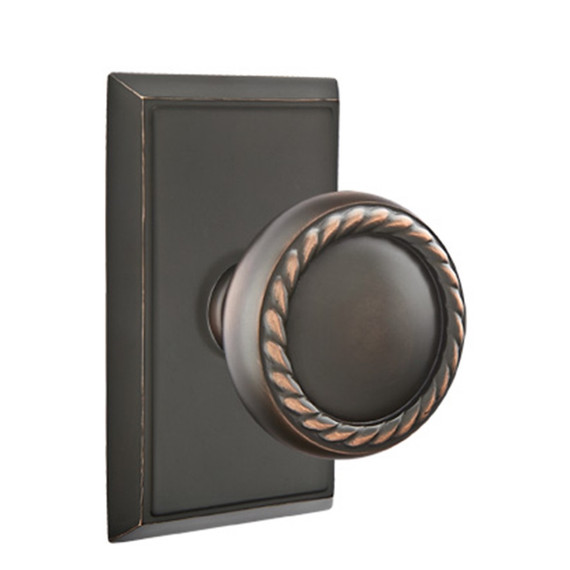 Emtek 8121-RK-US10B Rope Door Knob Passage Set With Rectangular Rosette Oil Rubbed Bronze