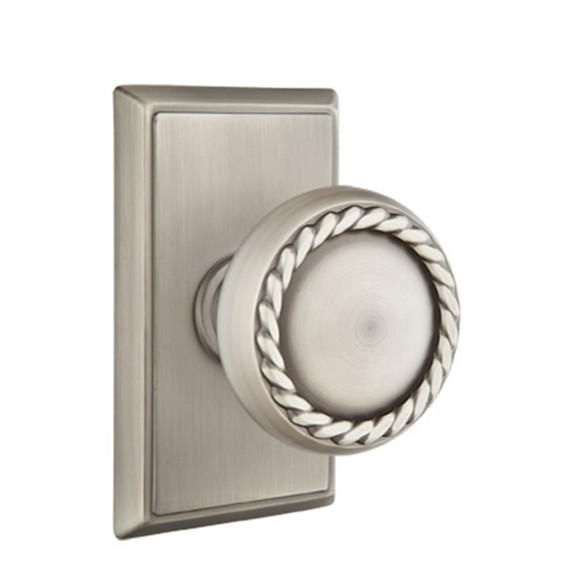 Emtek 8121-RK-US15A Rope Door Knob Passage Set With Rectangular Rosette Pewter