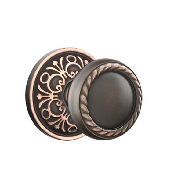 Emtek 8206-RK-US10B Rope Door Knob Privacy Set With Lancaster Rosette Oil Rubbed Bronze