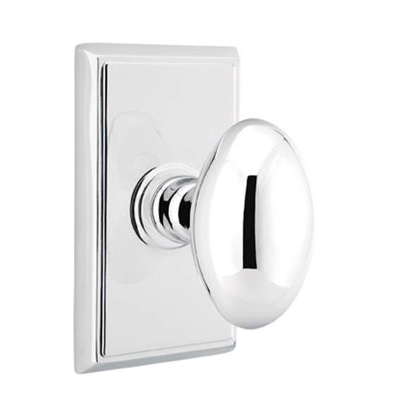 Emtek 8121-E-US26 Egg Door Knob Passage Set With Rectangular Rosette Polished Chrome