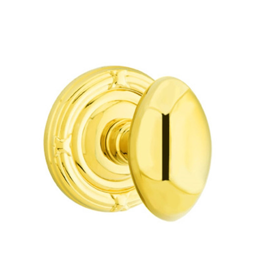Emtek 8207-E-US3 Egg Door Knob Privacy Set With Ribbon & Reed Rosette Polished Brass