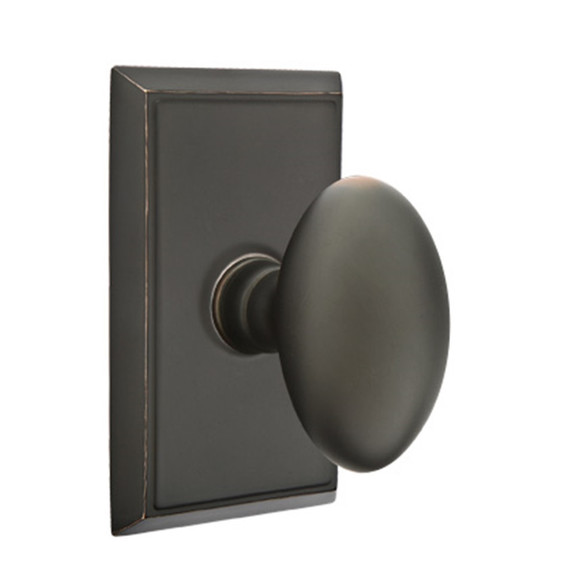 Emtek 8221-E-US10B Egg Door Knob Privacy Set With Rectangular Rosette Oil Rubbed Bronze