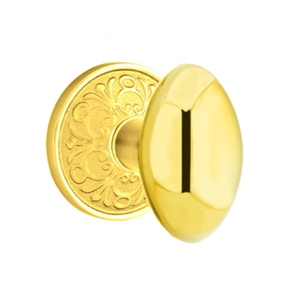 Emtek 8106-E-US3 Egg Door Knob Passage Set With Lancaster Rosette Polished Brass