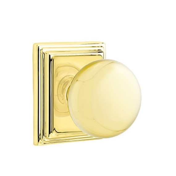 Emtek 8561-P-US3 Providence Door Knob Dummy Set With Wilshire Rosette Polished Brass