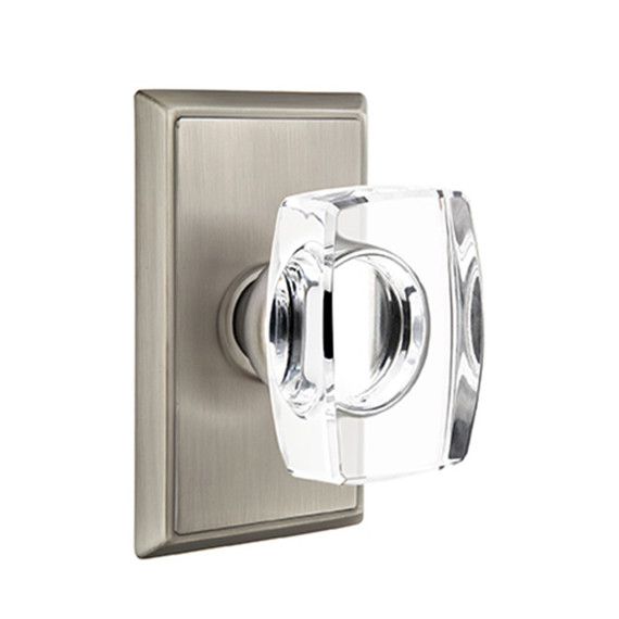 Emtek 8121-WS-US15A Windsor Crystal Door Knob Passage Set With Rectangular Rosette Pewter