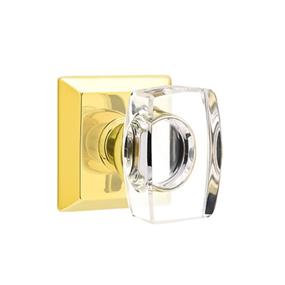 Emtek 8231-WS-US3 Windsor Crystal Door Knob Privacy Set With Quincy Rosette Polished Brass