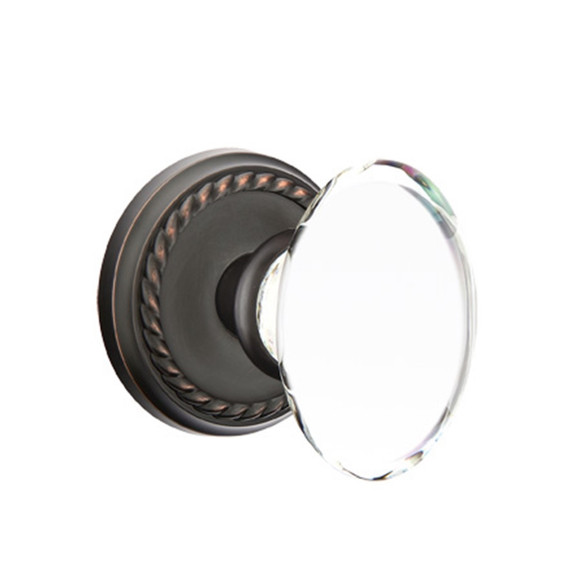 Emtek 8051-HT-US10B Hampton Crystal Door Knob Dummy Set With Rope Rosette Oil Rubbed Bronze