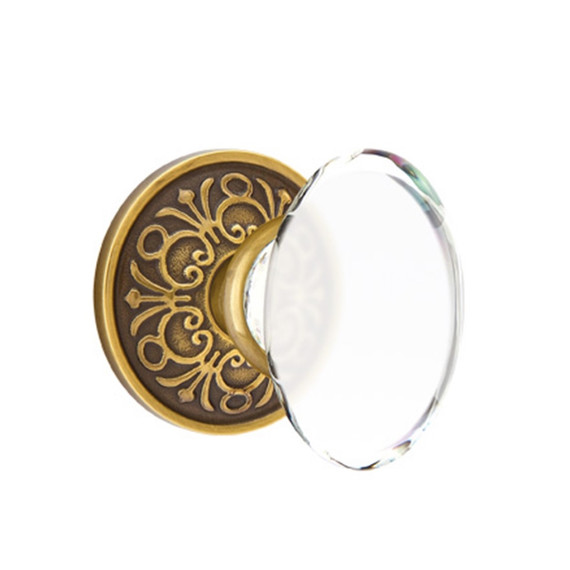 Emtek 8056-HT-US7 Hampton Crystal Door Knob Dummy Set With Lancaster Rosette French Antique