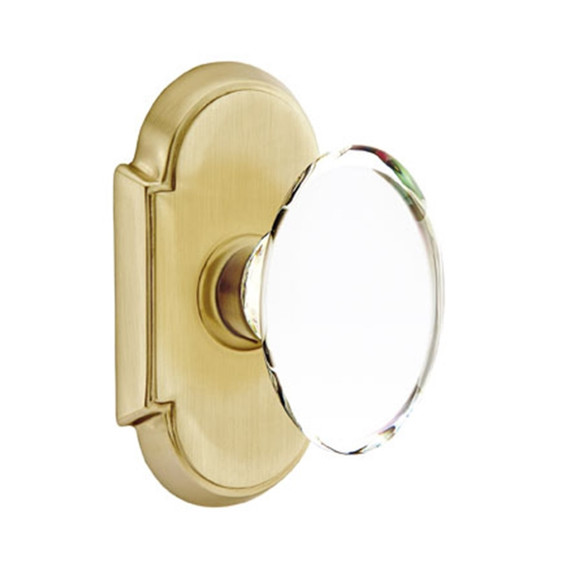 Emtek 8058-HT-US4 Hampton Crystal Door Knob Dummy Set With #8 Rosette Satin Brass