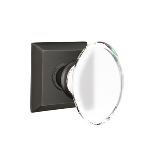 Emtek 8531-HT-US10B Hampton Crystal Door Knob Dummy Set With Quincy Rosette Oil Rubbed Bronze