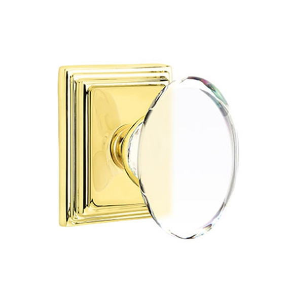 Emtek 8561-HT-US3 Hampton Crystal Door Knob Dummy Set With Wilshire Rosette Polished Brass
