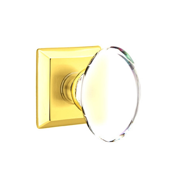 Emtek 8131-HT-US3 Hampton Crystal Door Knob Passage Set With Quincy Rosette Polished Brass