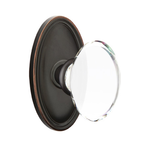 Emtek 8220-HT-US10B Hampton Crystal Door Knob Privacy Set With Oval Rosette Oil Rubbed Bronze