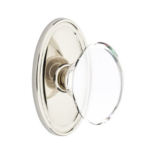 Emtek 8220-HT-US14 Hampton Crystal Door Knob Privacy Set With Oval Rosette Polished Nickel