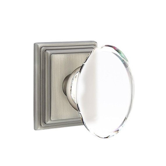 Emtek 8261-HT-US15A Hampton Crystal Door Knob Privacy Set With Wilshire Rosette Pewter