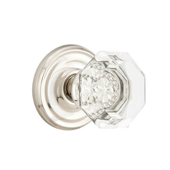 Emtek 8050-OT-US14 Old Town Clear Crystal Door Knob Dummy Set With Regular Rosette Polished Nickel