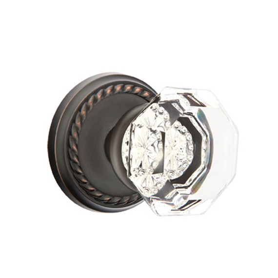 Emtek 8051-OT-US10B Old Town Clear Crystal Door Knob Dummy Set With Rope Rosette Oil Rubbed Bronze
