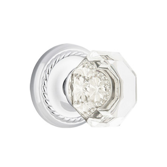 Emtek 8051-OT-US26 Old Town Clear Crystal Door Knob Dummy Set With Rope Rosette Polished Chrome