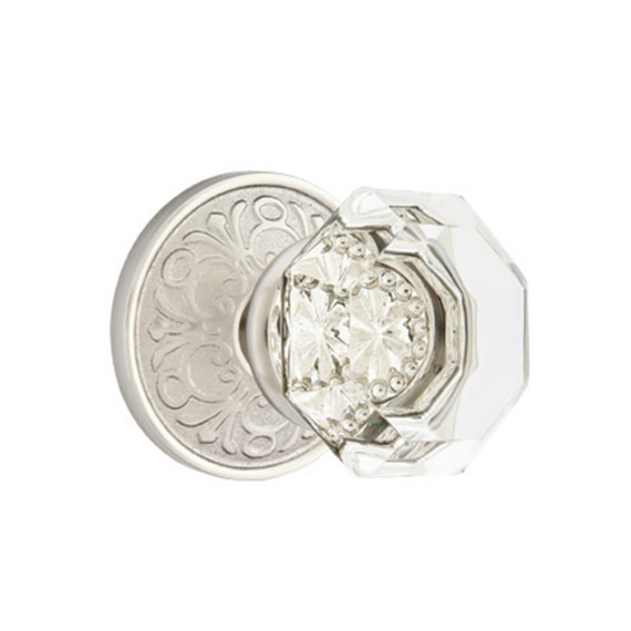 Emtek 8056-OT-US15 Old Town Clear Crystal Door Knob Dummy Set With Lancaster Rosette Satin Nickel