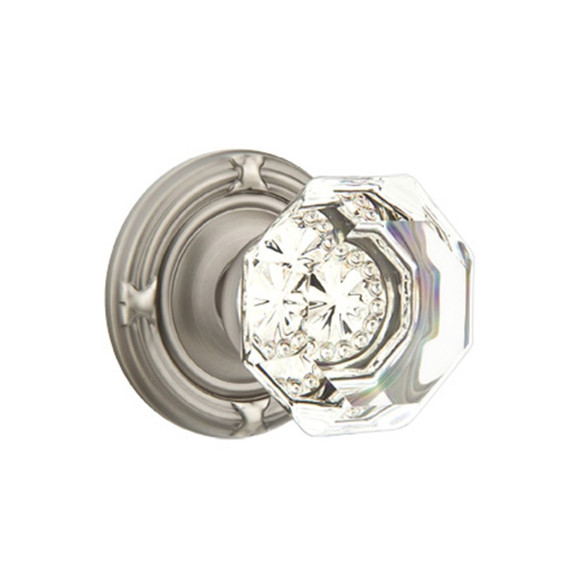 Emtek 8057-OT-US15A Old Town Clear Crystal Door Knob Dummy Set With Ribbon & Reed Rosette Pewter