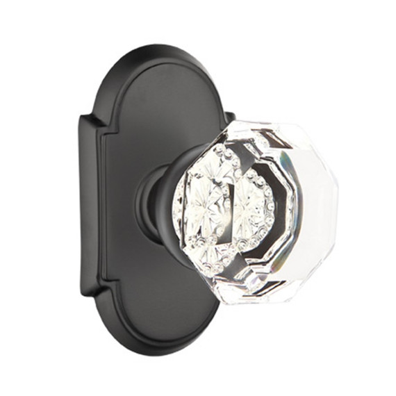 Emtek 8058-OT-US19 Old Town Clear Crystal Door Knob Dummy Set With #8 Rosette Flat Black