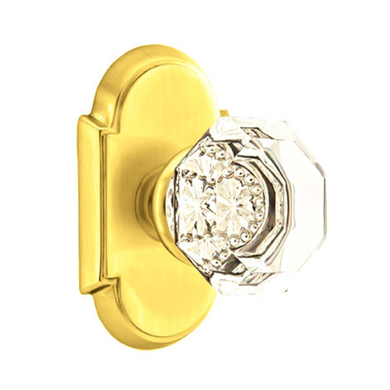 Emtek 8058-OT-US3 Old Town Clear Crystal Door Knob Dummy Set With #8 Rosette Polished Brass
