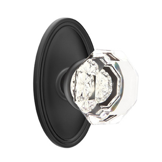 Emtek 8520-OT-US19 Old Town Clear Crystal Door Knob Dummy Set With Oval Rosette Flat Black