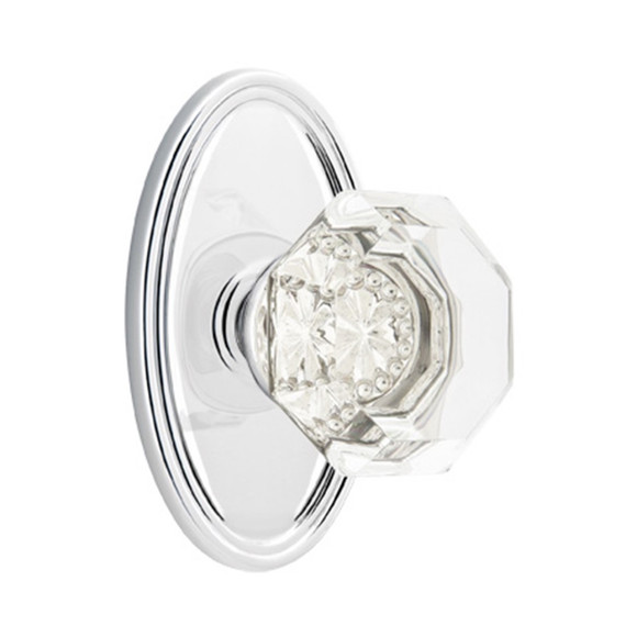 Emtek 8520-OT-US26 Old Town Clear Crystal Door Knob Dummy Set With Oval Rosette Polished Chrome