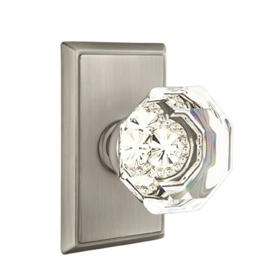 Emtek 8521-OT-US15A Old Town Clear Crystal Door Knob Dummy Set With Rectangular Rosette Pewter
