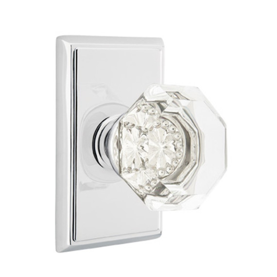 Emtek 8521-OT-US26 Old Town Clear Crystal Door Knob Dummy Set With Rectangular Rosette Polished Chrome