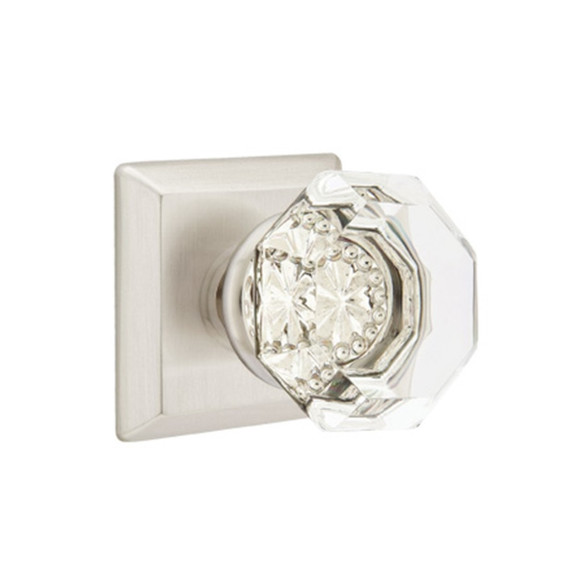 Emtek 8531-OT-US15 Old Town Clear Crystal Door Knob Dummy Set With Quincy Rosette Satin Nickel