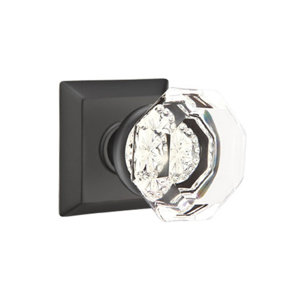 Emtek 8531-OT-US19 Old Town Clear Crystal Door Knob Dummy Set With Quincy Rosette Flat Black