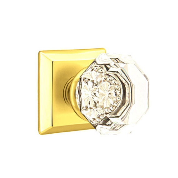 Emtek 8531-OT-US3 Old Town Clear Crystal Door Knob Dummy Set With Quincy Rosette Polished Brass