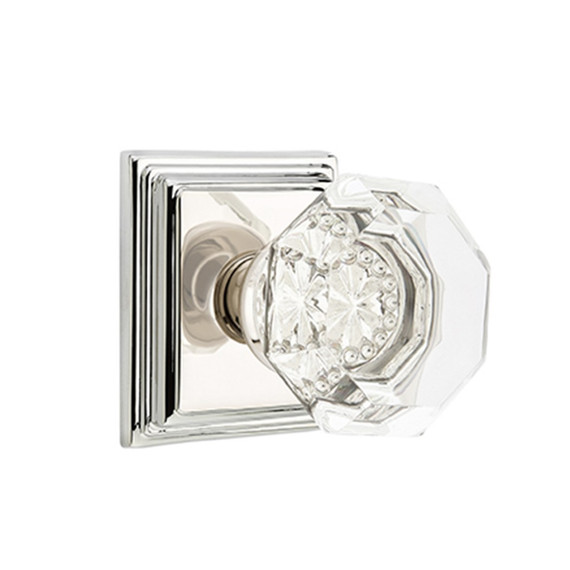 Emtek 8561-OT-US14 Old Town Clear Crystal Door Knob Dummy Set With Wilshire Rosette Polished Nickel
