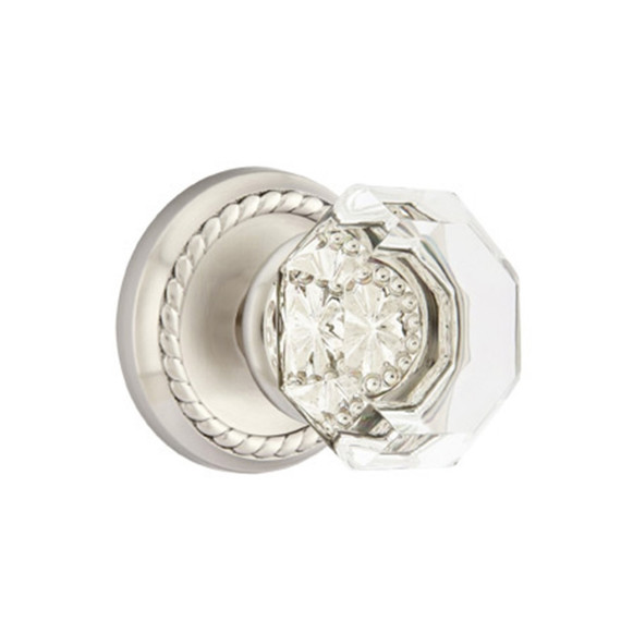 Emtek 8101-OT-US15 Old Town Clear Crystal Door Knob Passage Set With Rope Rosette Satin Nickel