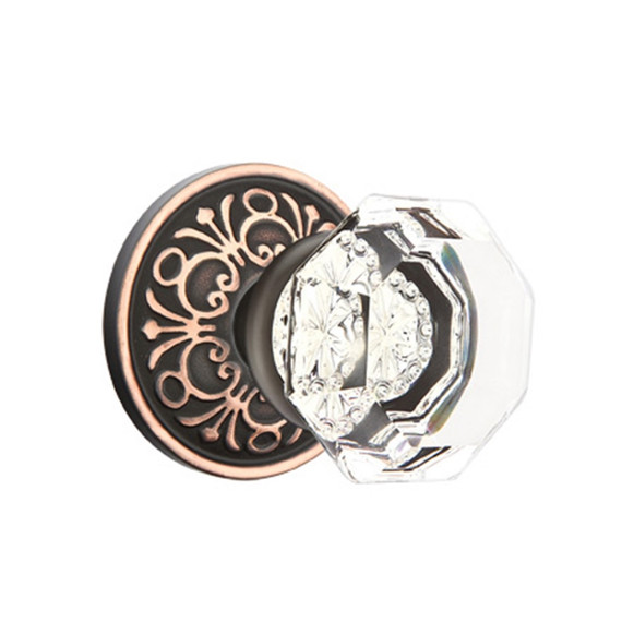 Emtek 8106-OT-US10B Old Town Clear Crystal Door Knob Passage Set With Lancaster Rosette Oil Rubbed Bronze