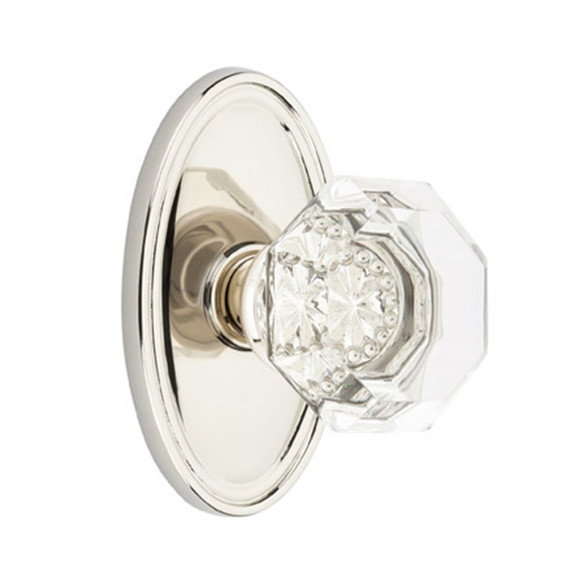 Emtek 8120-OT-US14 Old Town Clear Crystal Door Knob Passage Set With Oval Rosette Polished Nickel