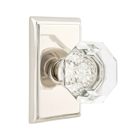 Emtek 8121-OT-US14 Old Town Clear Crystal Door Knob Passage Set With Rectangular Rosette Polished Nickel