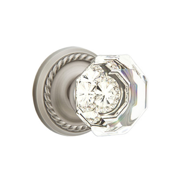 Emtek 8201-OT-US15A Old Town Clear Crystal Door Knob Privacy Set With Rope Rosette Pewter