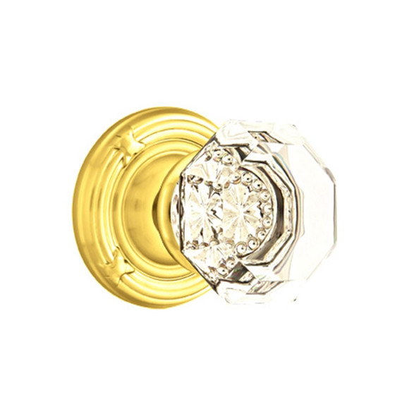 Emtek 8207-OT-US3 Old Town Clear Crystal Door Knob Privacy Set With Ribbon & Reed Rosette Polished Brass