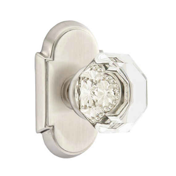 Emtek 8208-OT-US15 Old Town Clear Crystal Door Knob Privacy Set With #8 Rosette Satin Nickel