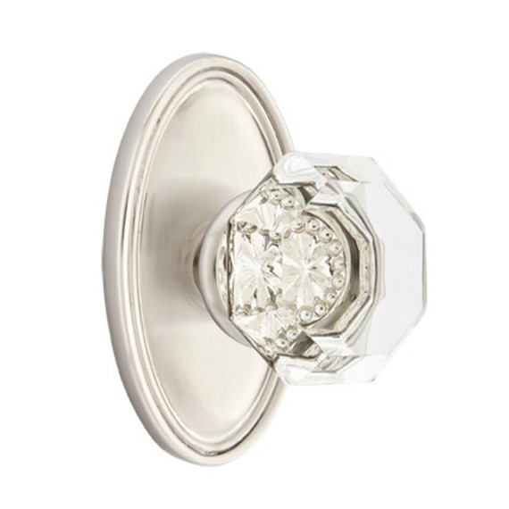 Emtek 8220-OT-US15 Old Town Clear Crystal Door Knob Privacy Set With Oval Rosette Satin Nickel