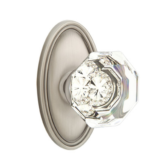 Emtek 8220-OT-US15A Old Town Clear Crystal Door Knob Privacy Set With Oval Rosette Pewter