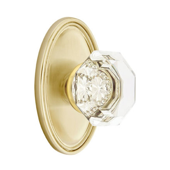 Emtek 8220-OT-US4 Old Town Clear Crystal Door Knob Privacy Set With Oval Rosette Satin Brass