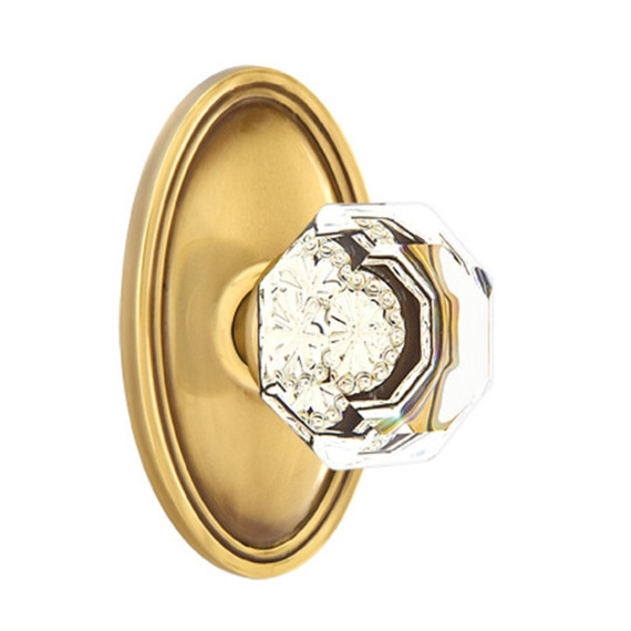 Emtek 8220-OT-US7 Old Town Clear Crystal Door Knob Privacy Set With Oval Rosette French Antique