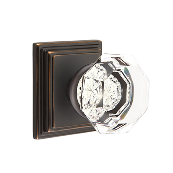 Emtek 8261-OT-US10B Old Town Clear Crystal Door Knob Privacy Set With Wilshire Rosette Oil Rubbed Bronze
