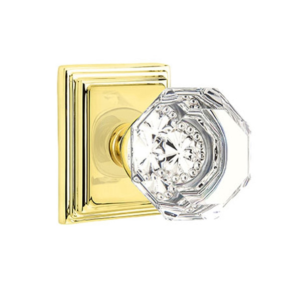 Emtek 8261-OT-US3 Old Town Clear Crystal Door Knob Privacy Set With Wilshire Rosette Polished Brass