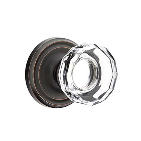 Emtek 8050-LW-US10B Lowell Crystal Door Knob Dummy Set With Regular Rosette Oil Rubbed Bronze