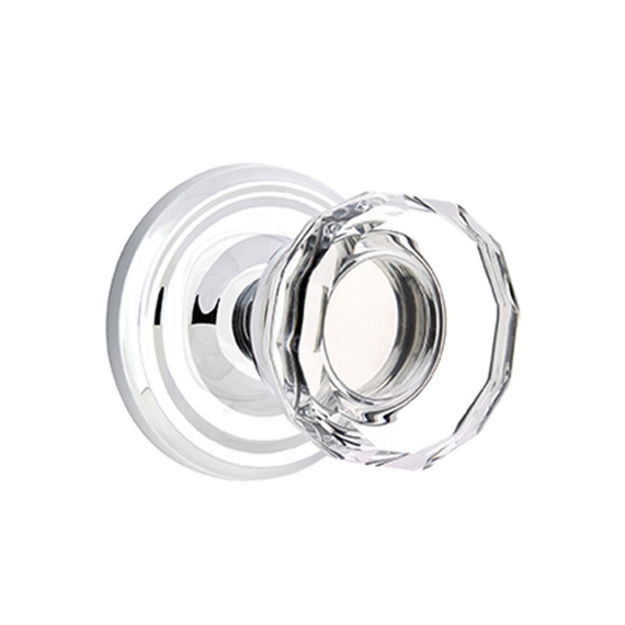 Emtek 8050-LW-US26 Lowell Crystal Door Knob Dummy Set With Regular Rosette Polished Chrome